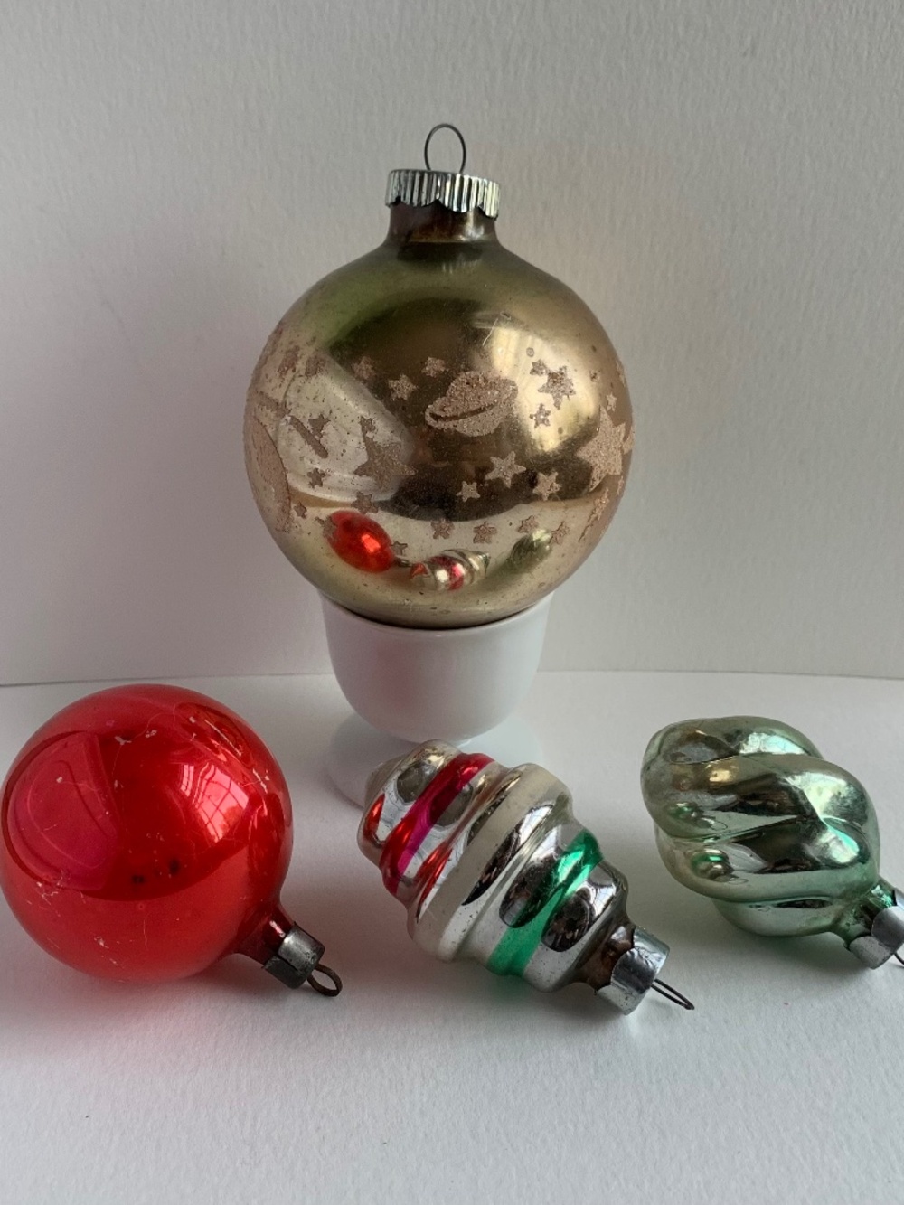 Vintage USA Glass Christmas Ornament Lot of 4